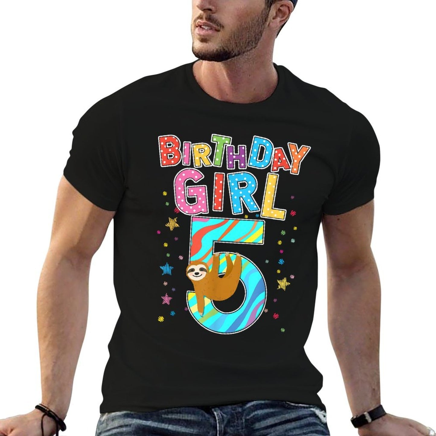 5 Years Old Birthday Girl Sloth Lover Girl Birthday Cotton T-Shirt
