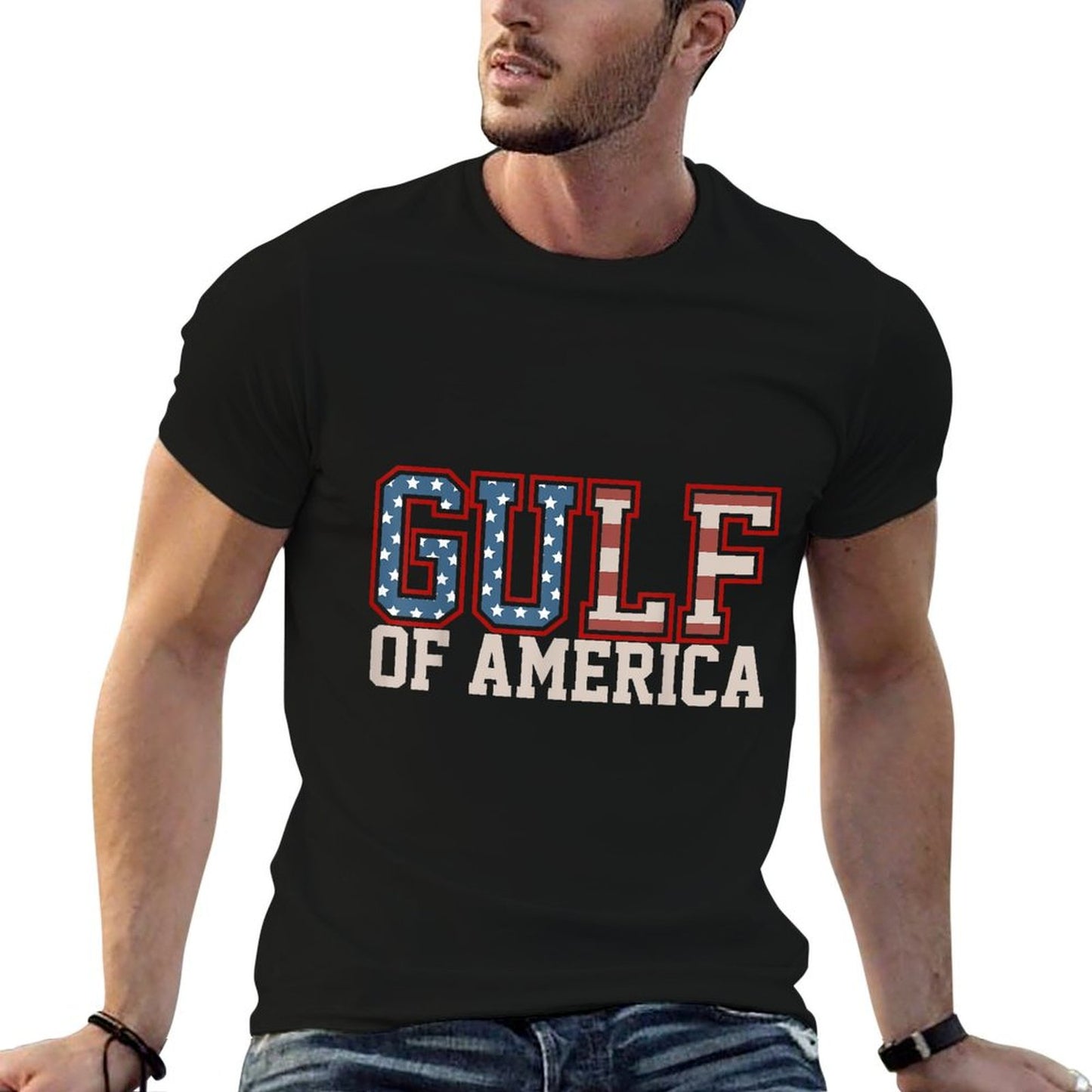 Vintage USA Flag Gulf Of USA America T Shirts Est 2025 Retro Ribbed Collar T-Shirt