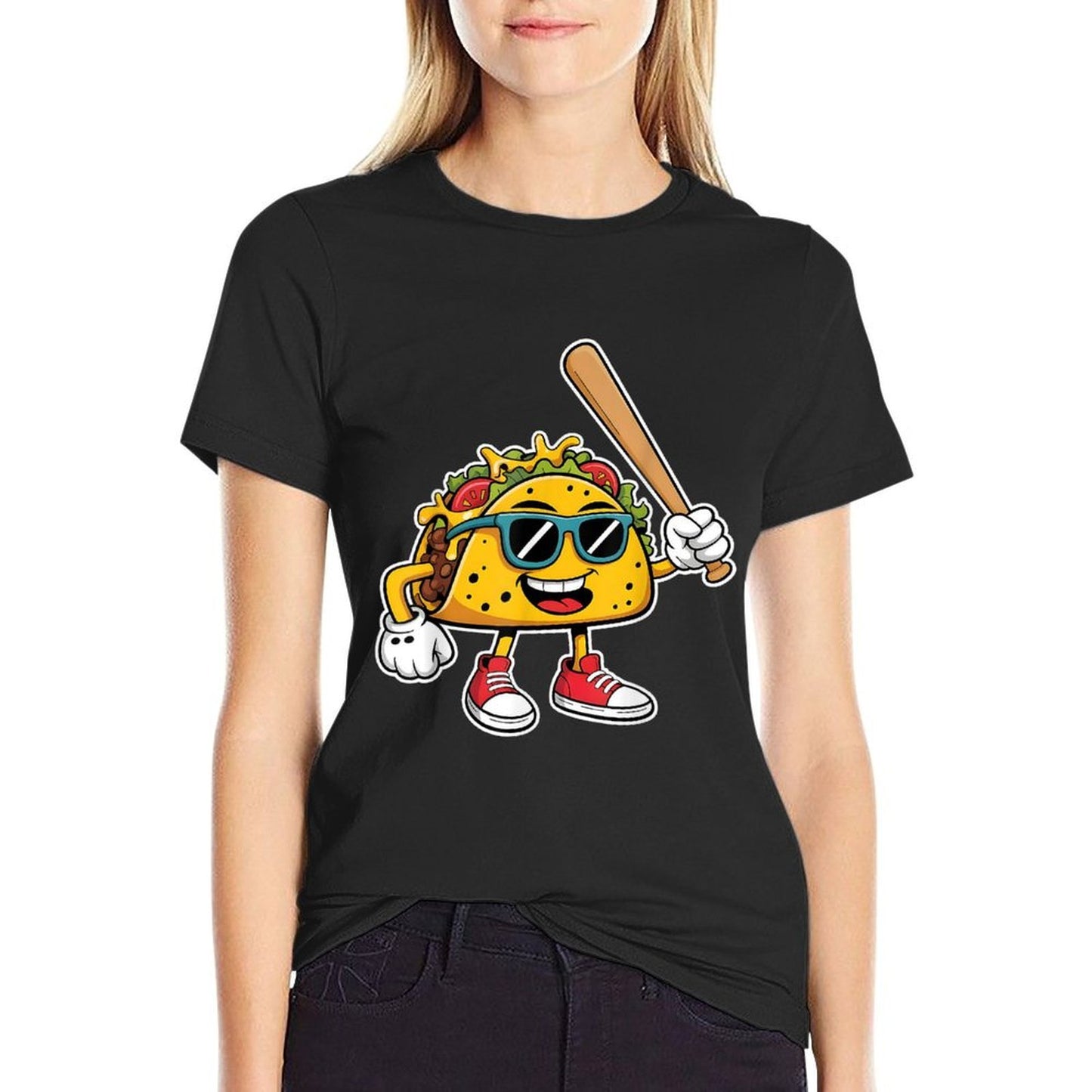 Funny Taco Playing Baseball Mexican Cinco De Mayo Kids Ribbed Collar T-Shirt