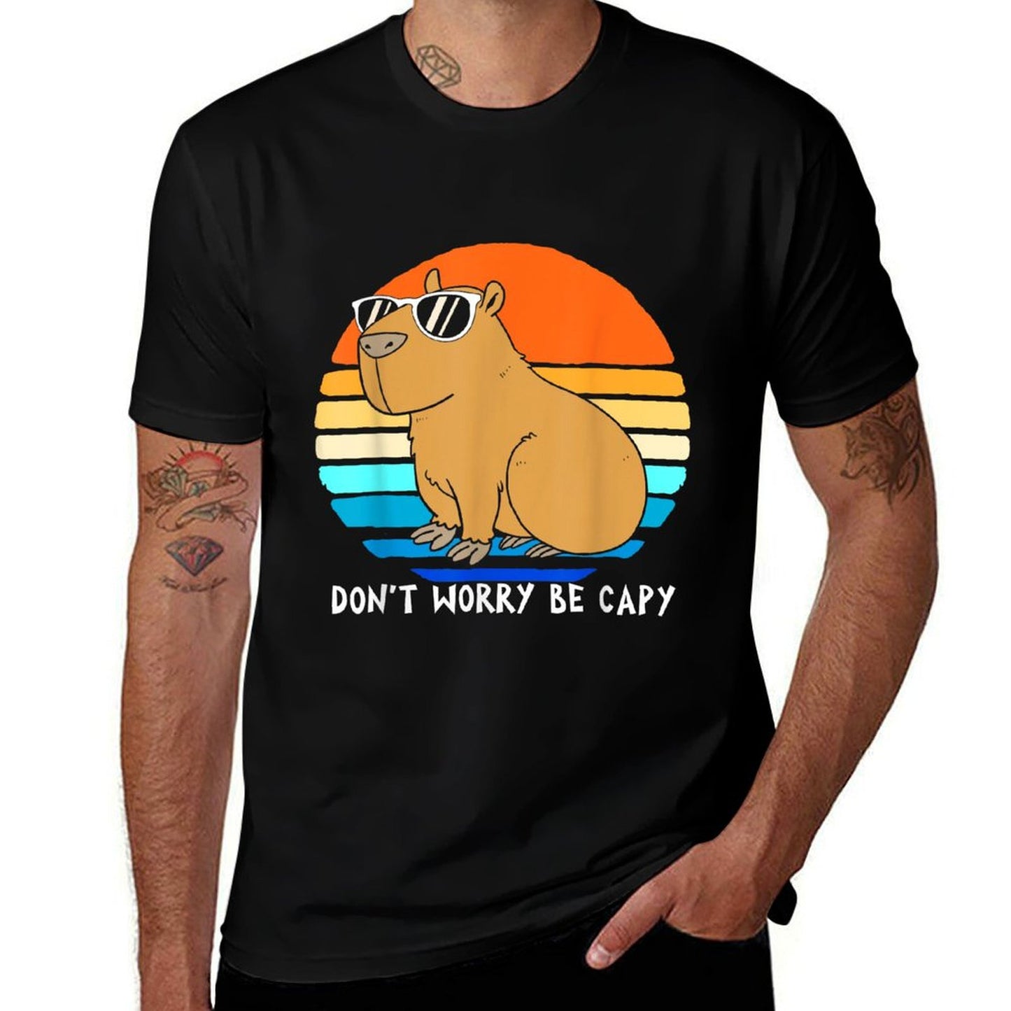 Retro Rodent Funny Capybara Dont Be Worry Be Capy Slim-fit Cut T-Shirt