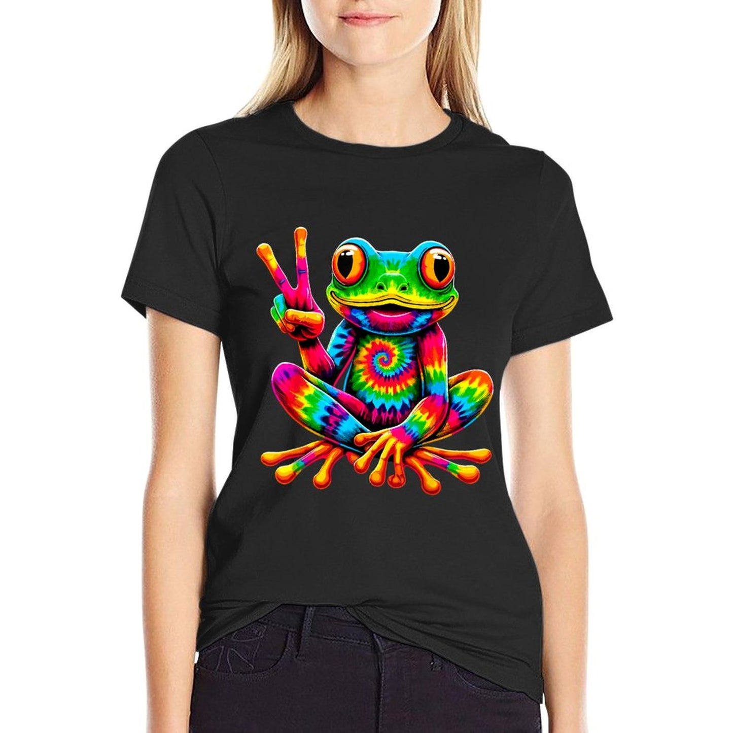 Tie-Dye Frog Peace Sign Hippie Odor-resistant T-Shirt