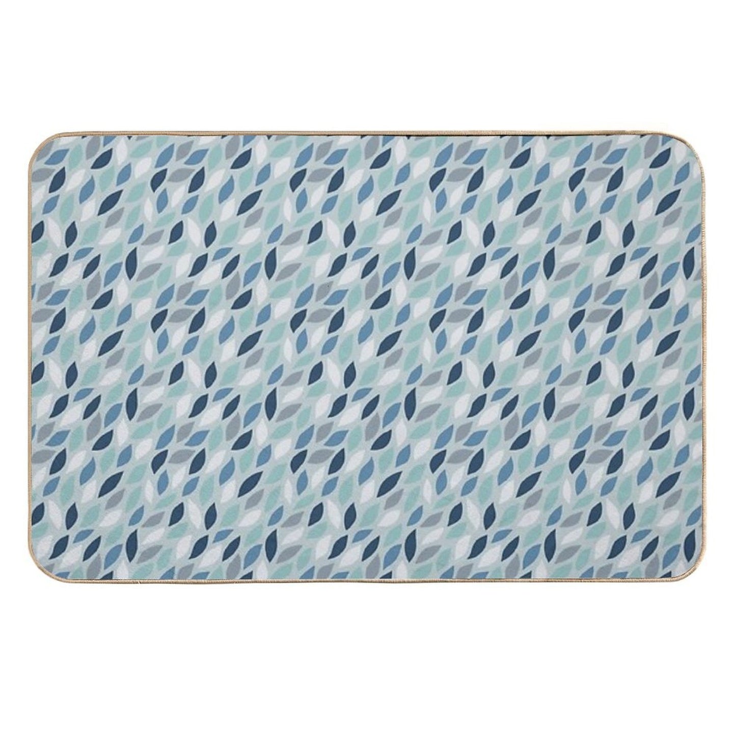 Teal Blue And Aqua Blue Leaf Pattern Odorless Bath Mat