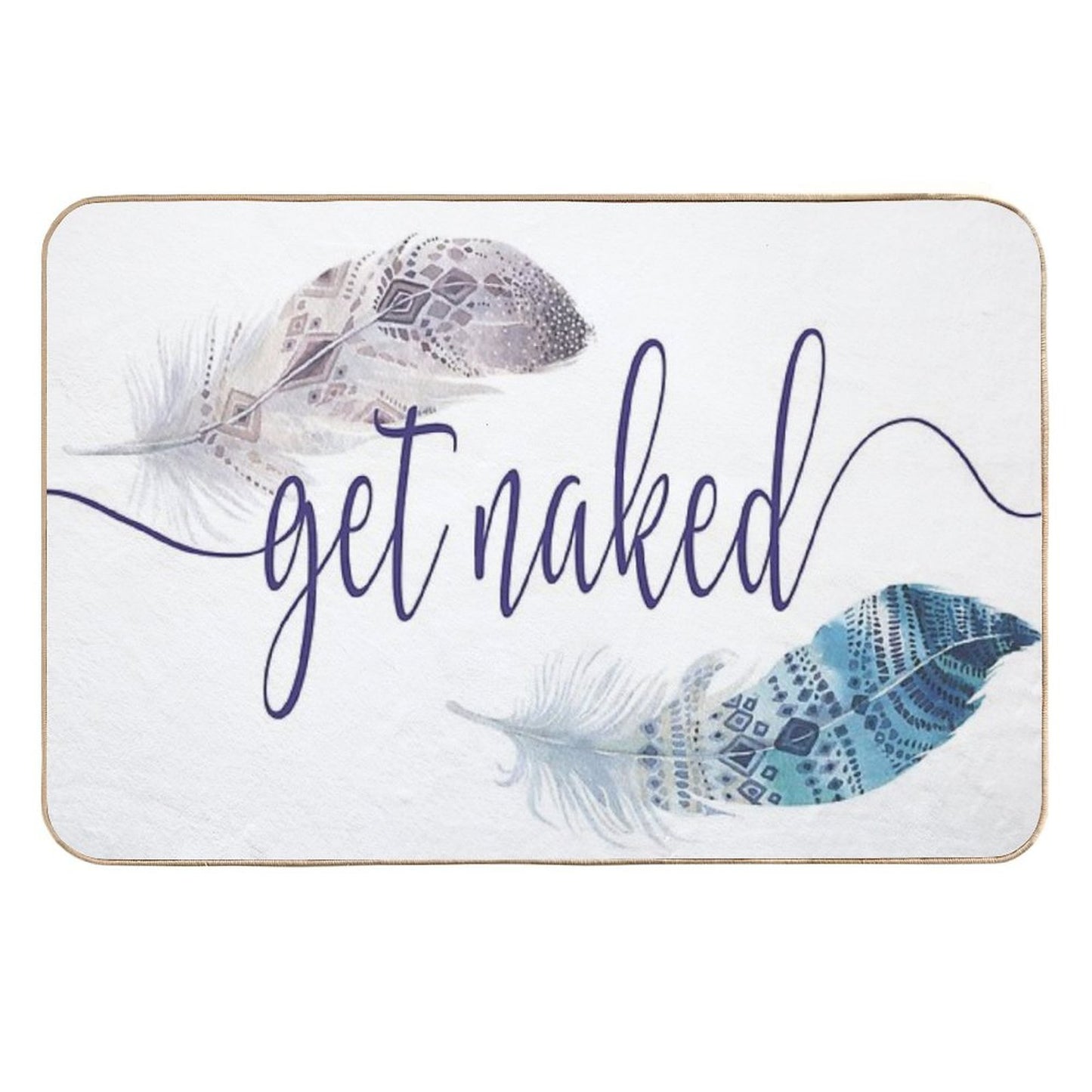 Get Naked Watercolor Boho Design with Feathers Absorbent Bath Mat