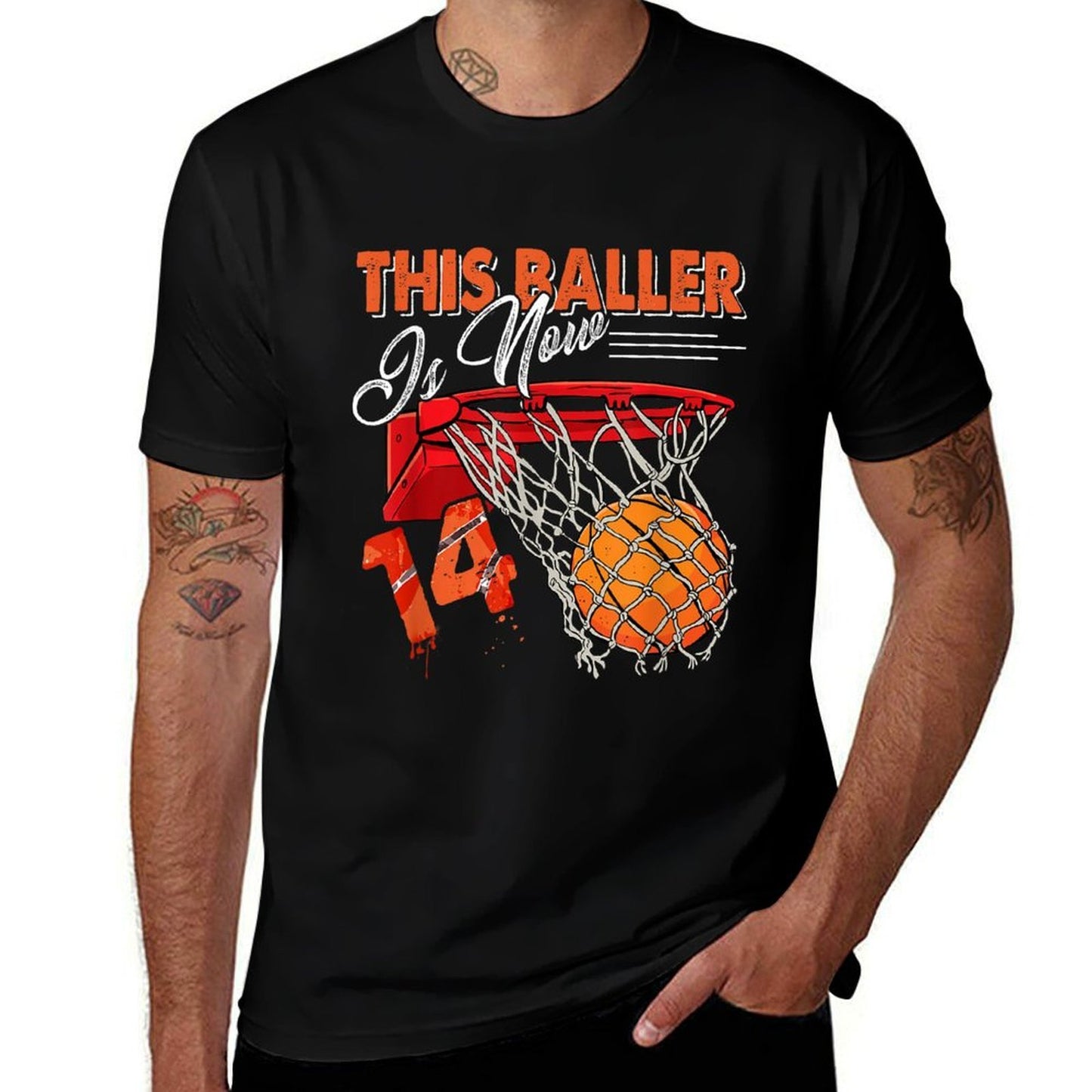 14th Birthday Basketball Funny 14 Years Old Kids Gift Ribbed Collar T-Shirt