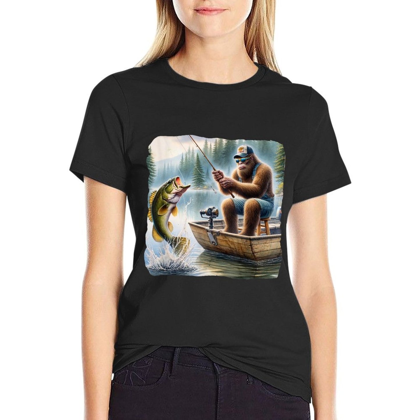 Bigfoot Fishing Funny Sasquatch Summer Bass Fisherman Soft T-Shirt