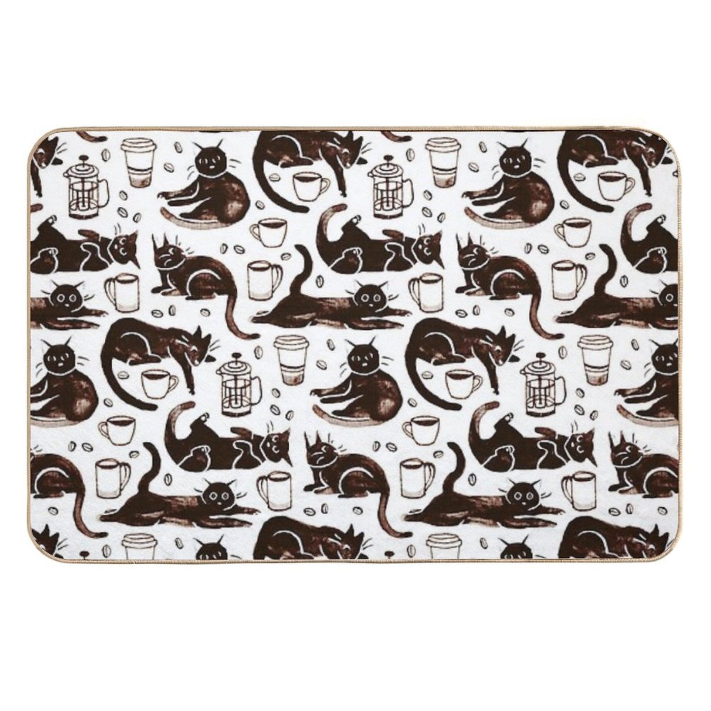 Gouache Black Cats & Coffee Long-Lasting Bath Mat