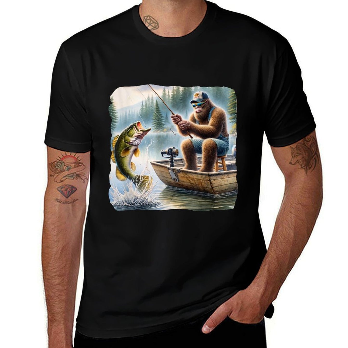 Bigfoot Fishing Funny Sasquatch Summer Bass Fisherman Soft T-Shirt