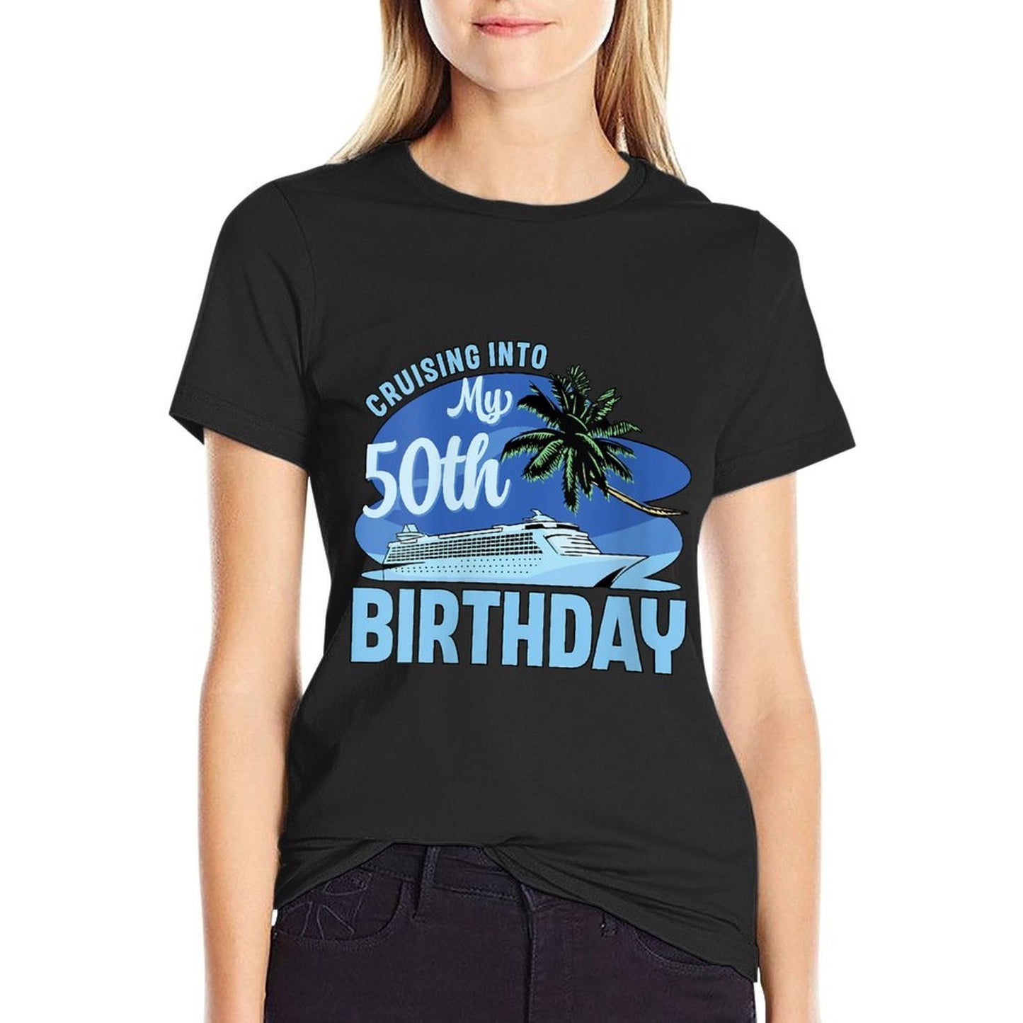 Womens Cruise Boat Trip Vacation Cruising Into My 50th Birthday Lightweight T-Shirt