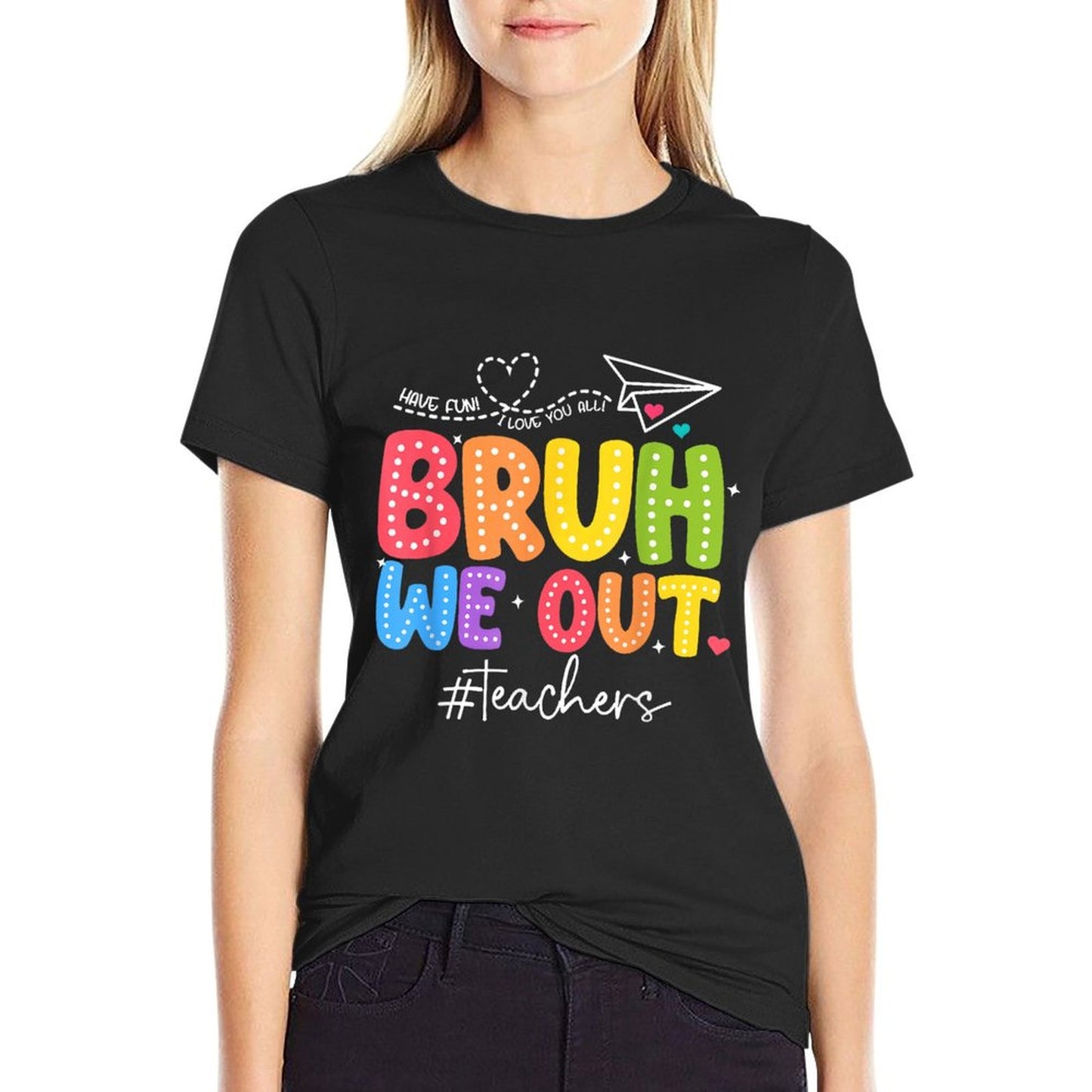 Bruh We Out Teachers Cute End Of School Year Groovy Summer Trendy Pattern T-Shirt