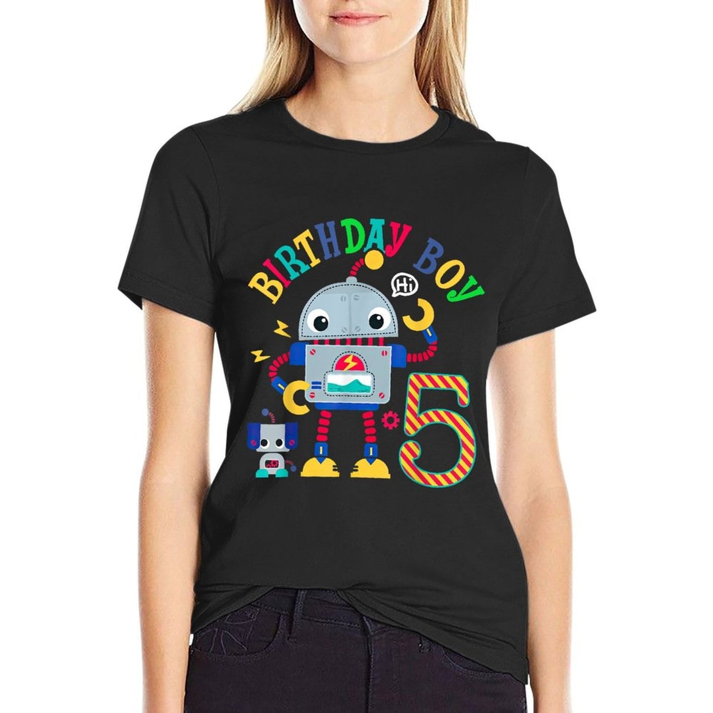 5 Year Old Robot 5th Birthday Science Robotics Oversized Silhouette T-Shirt