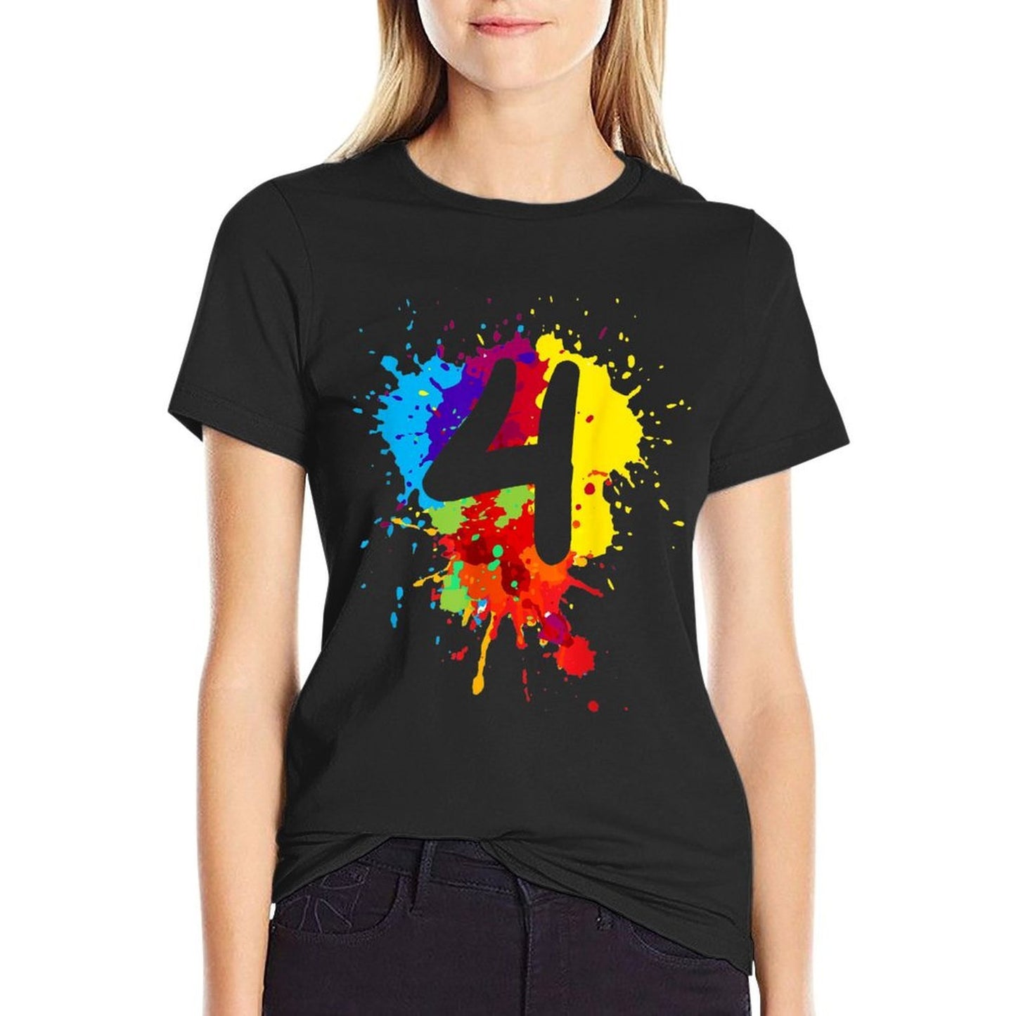 4 Years Old Girl Boy Birthday Gift Colourful Paint Splashes Versatile T-Shirt