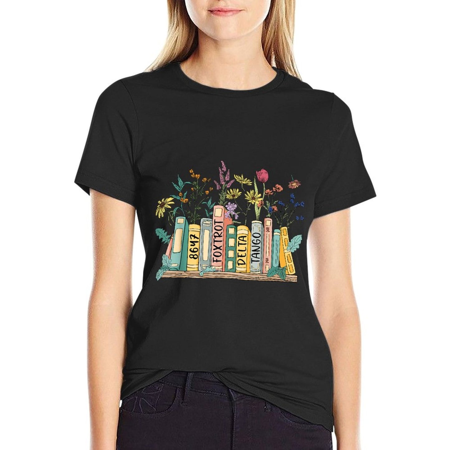 8647 Foxtrots Deltas Tangos Book Flower Slim-fit Cut T-Shirt