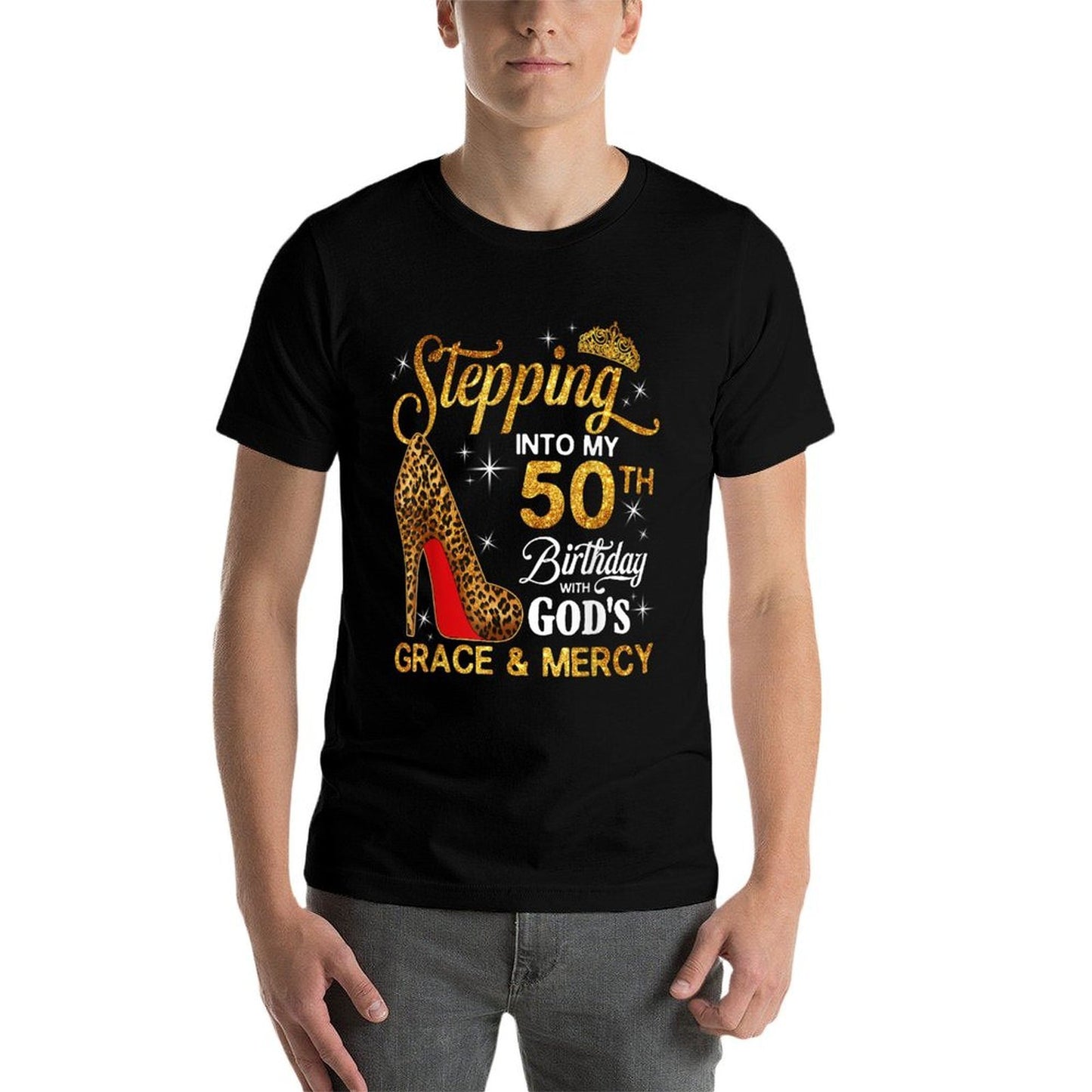 Stepping Into My 50th Birthday with God's Grace & Mercy Heathered Texture T-Shirt