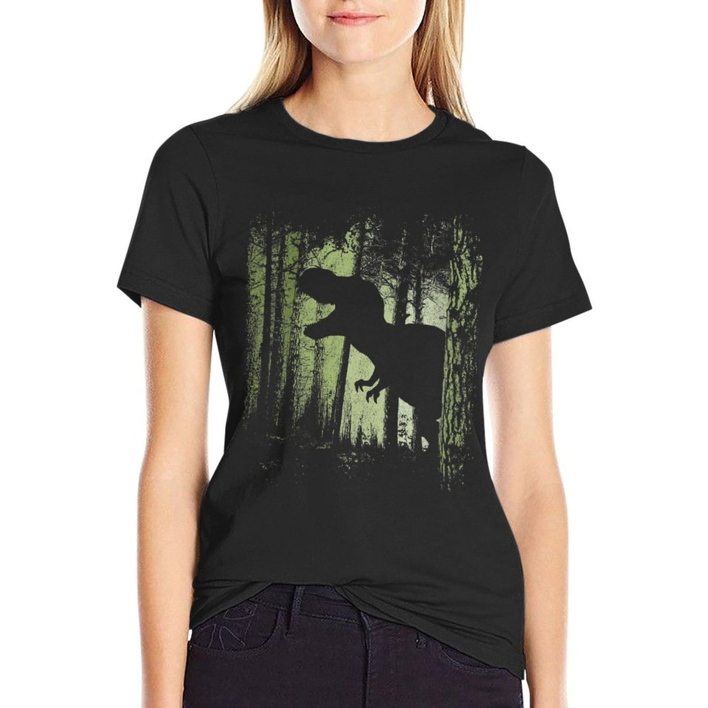 Womens T-Rex Shadow in Twilight Forest Tyrannosaurus Silhouette Classic T-Shirt