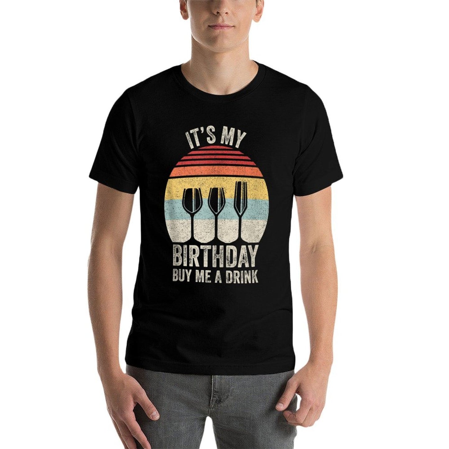 Vintage Retro It's My Birthday Buy Me A Drink Funny Drinking Graphic-printed T-Shirt