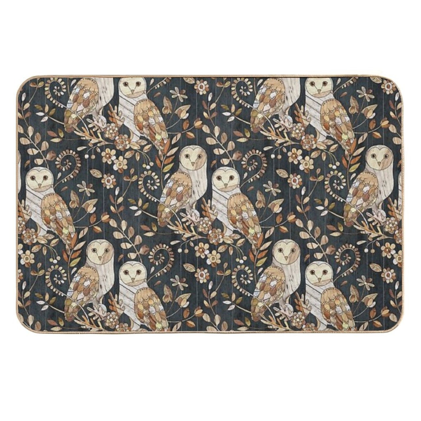 Wooden Wonderland Barn Owl Collage Rapid-Drying Bath Mat