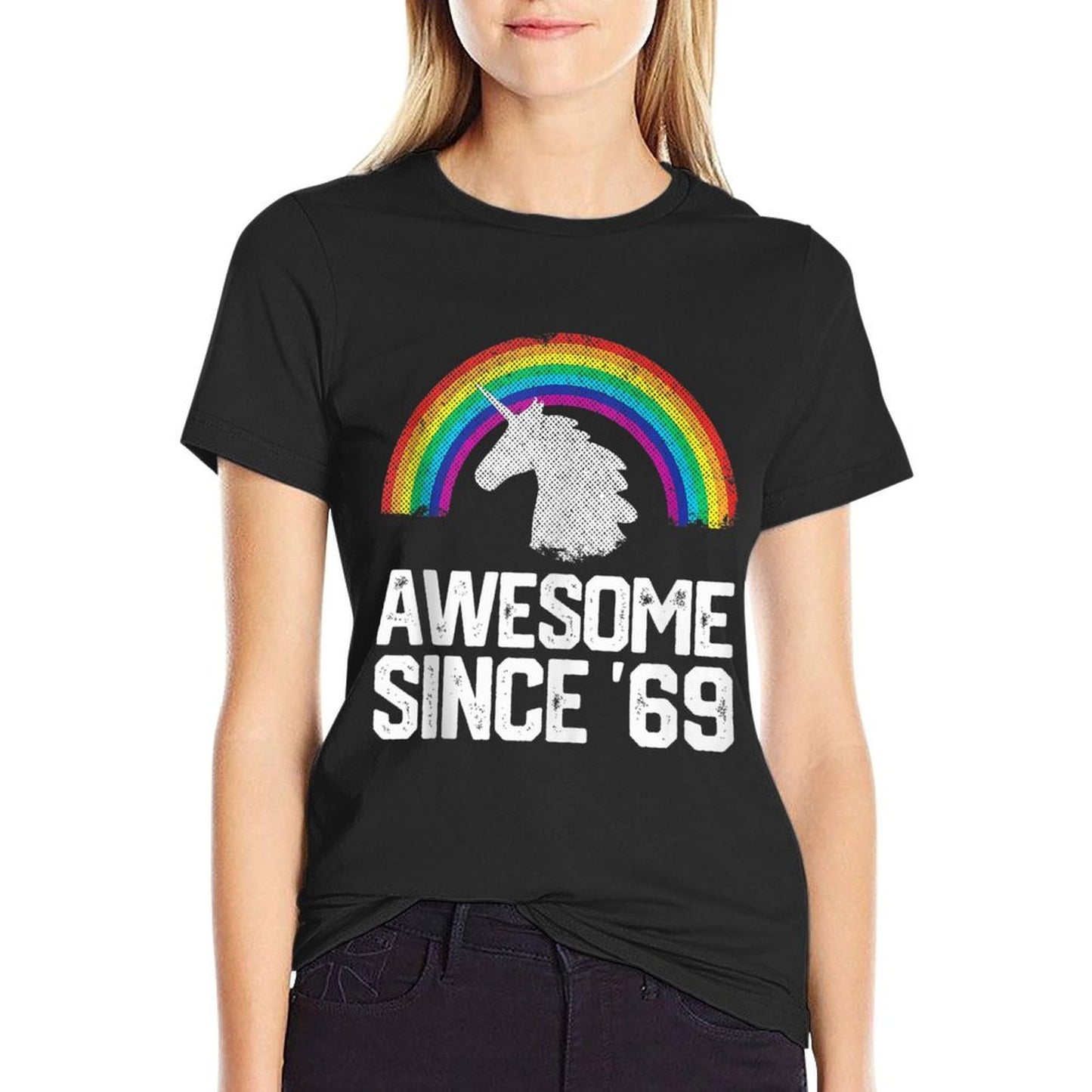 50th Birthday Gifts Awesome 1969 Retro Rainbow Funny Unicorn Eco-friendly Material T-Shirt
