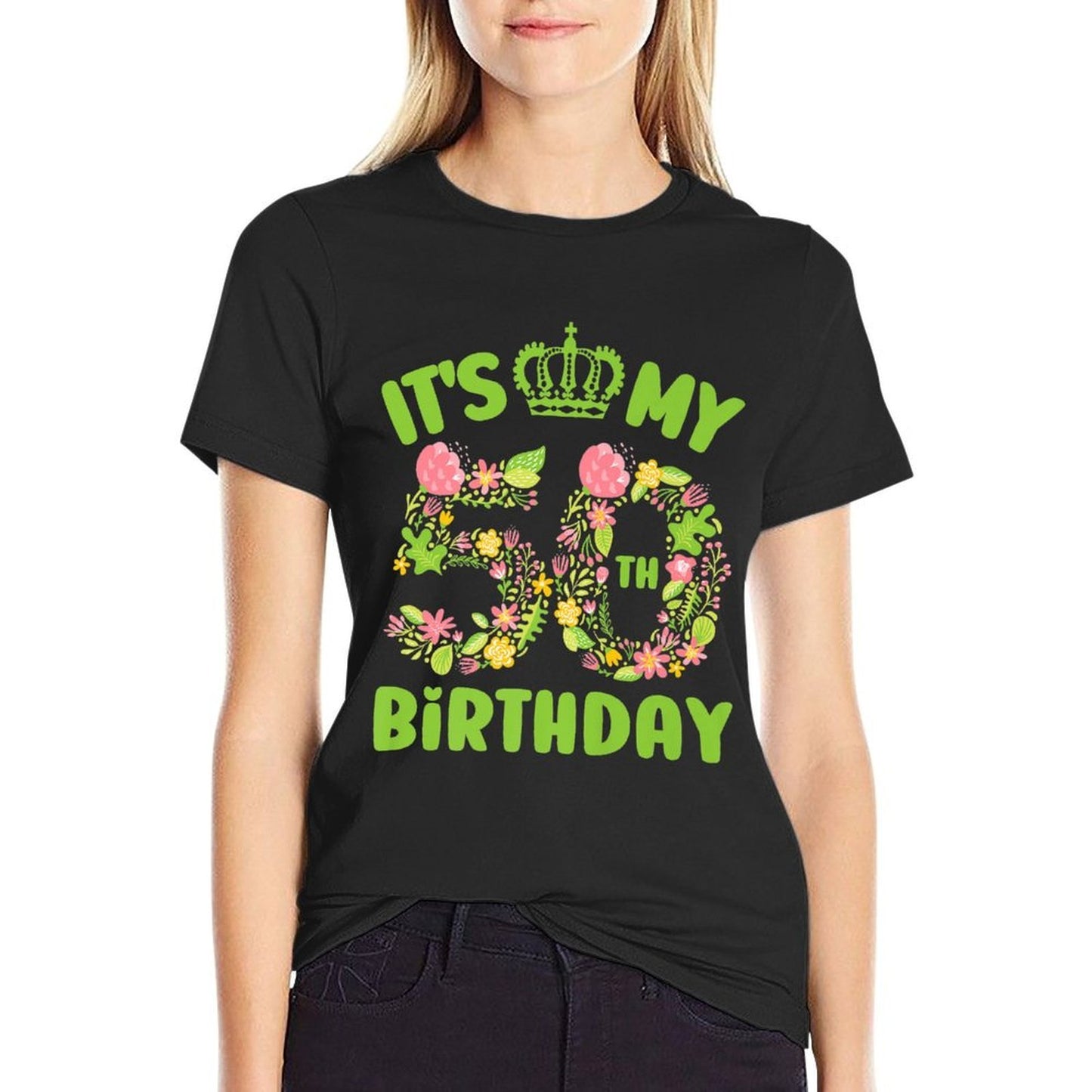 50 Year Old Birthday Flower Birthday Its My 50th Birthday Premium Versatile T-Shirt