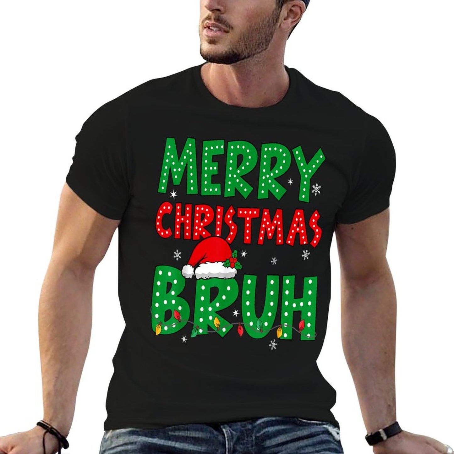 Bruh Meme Funny Saying Bro Greetingns Boys Men Christmas Rolled Sleeves T-Shirt