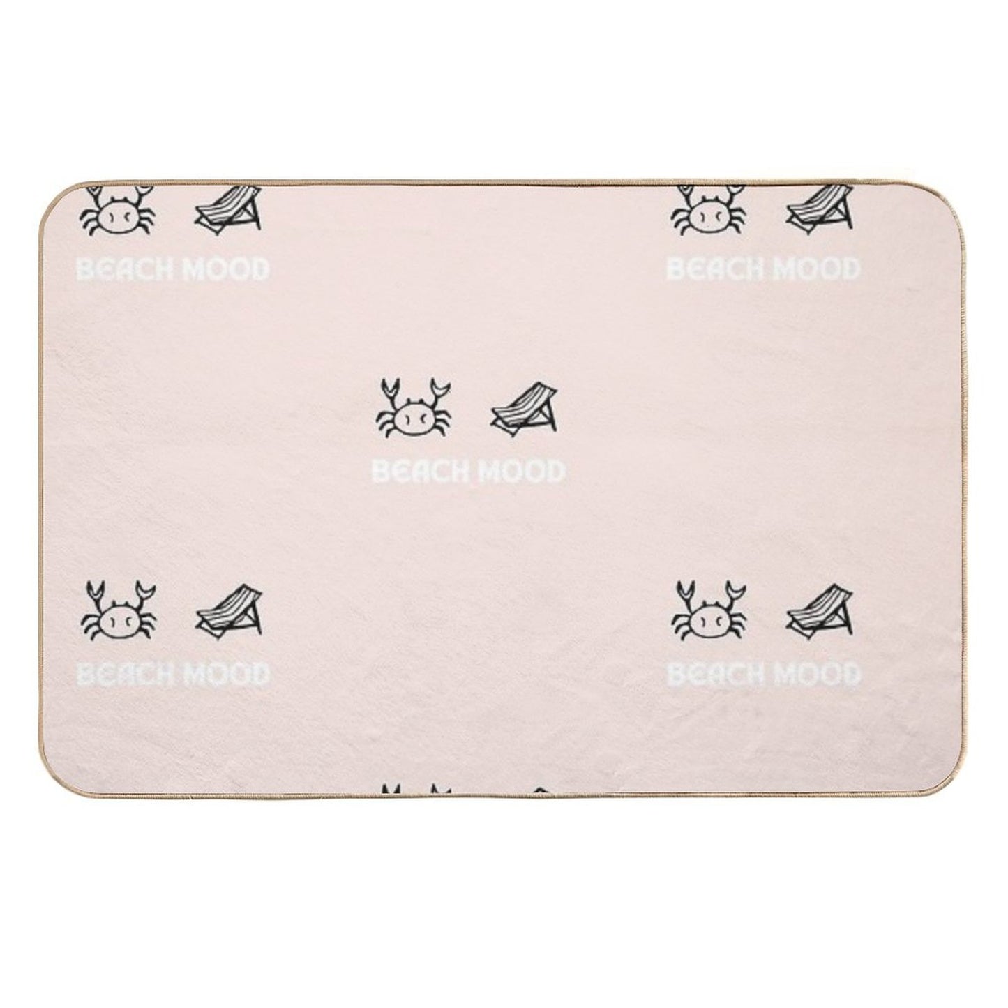 Beach Mood Crab And Beach Lounge Chair Illustration Pastel Pink Background Absorbent Bath Mat