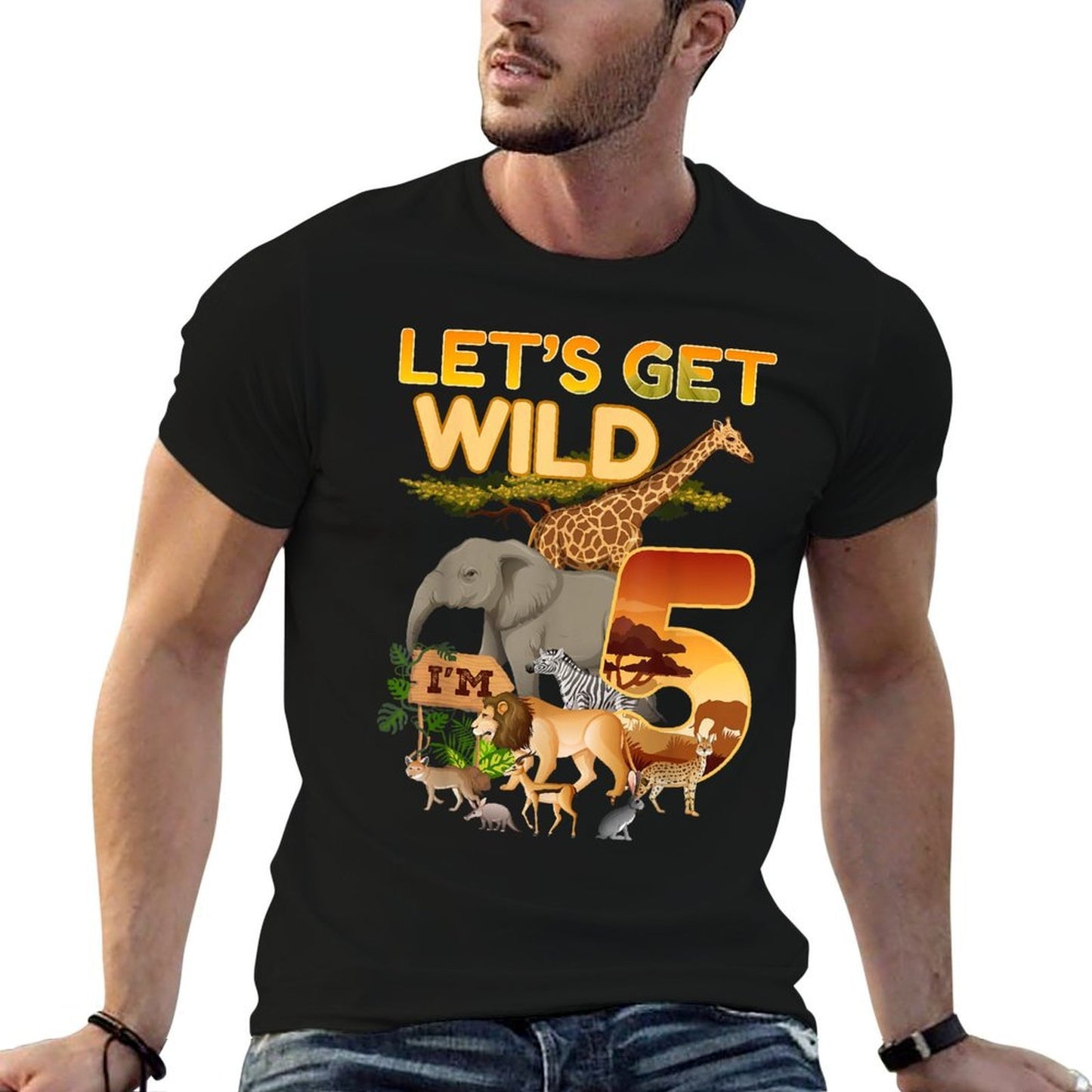 5th Birthday Zoo Safari Jungle Animal 5 Year Old Funny B-Day Oversized Silhouette T-Shirt