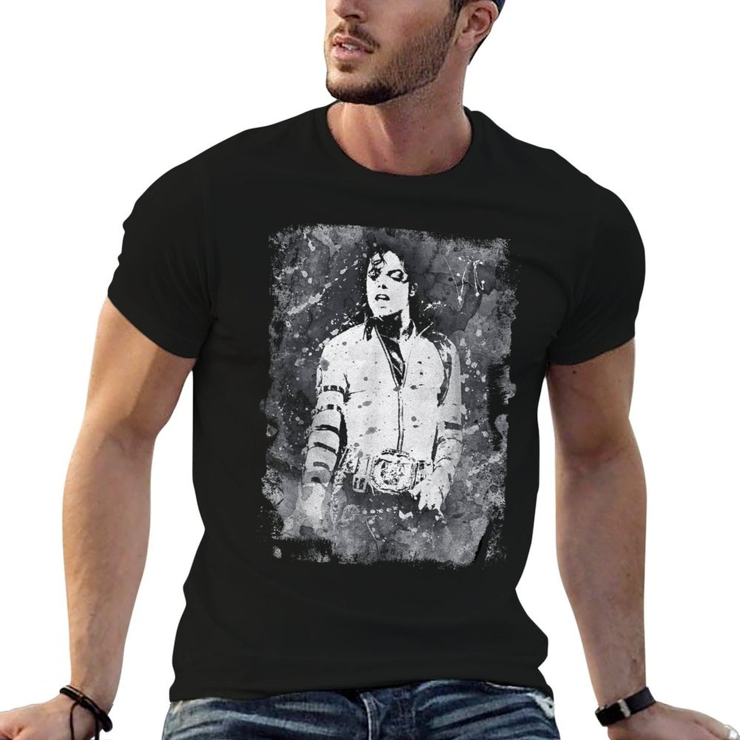 Michael Jackson Bad World Tour 1988 Black And White Splatter Summer-ready Fabric T-Shirt