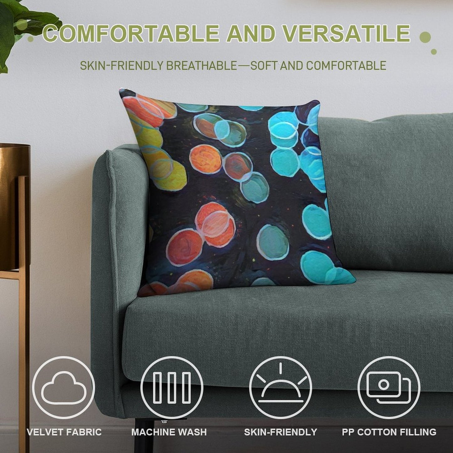 Colorful Bubbles – Abstract Modern Wall Art on Black Background Soft Ultra-Soft Texture Throw Pillow