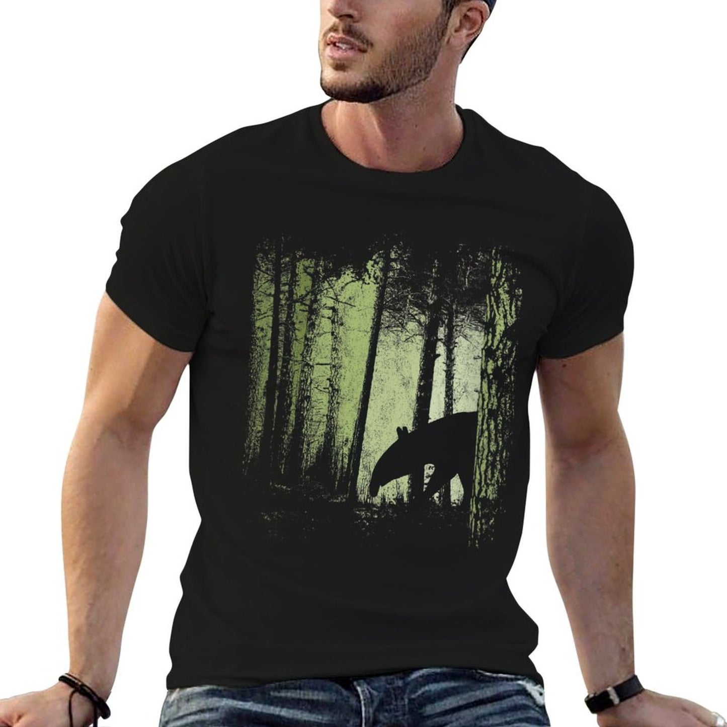 Womens Funky Stylish Tapir Silhouette in Twilight Jungle Forest Classic T-Shirt