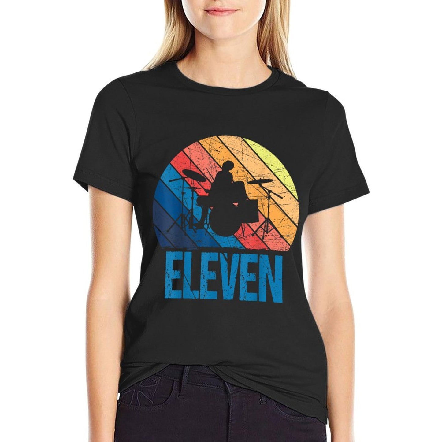 11 Year Old 11th Birthday Boy Drummer Drums Drumming Summer-ready Fabric T-Shirt