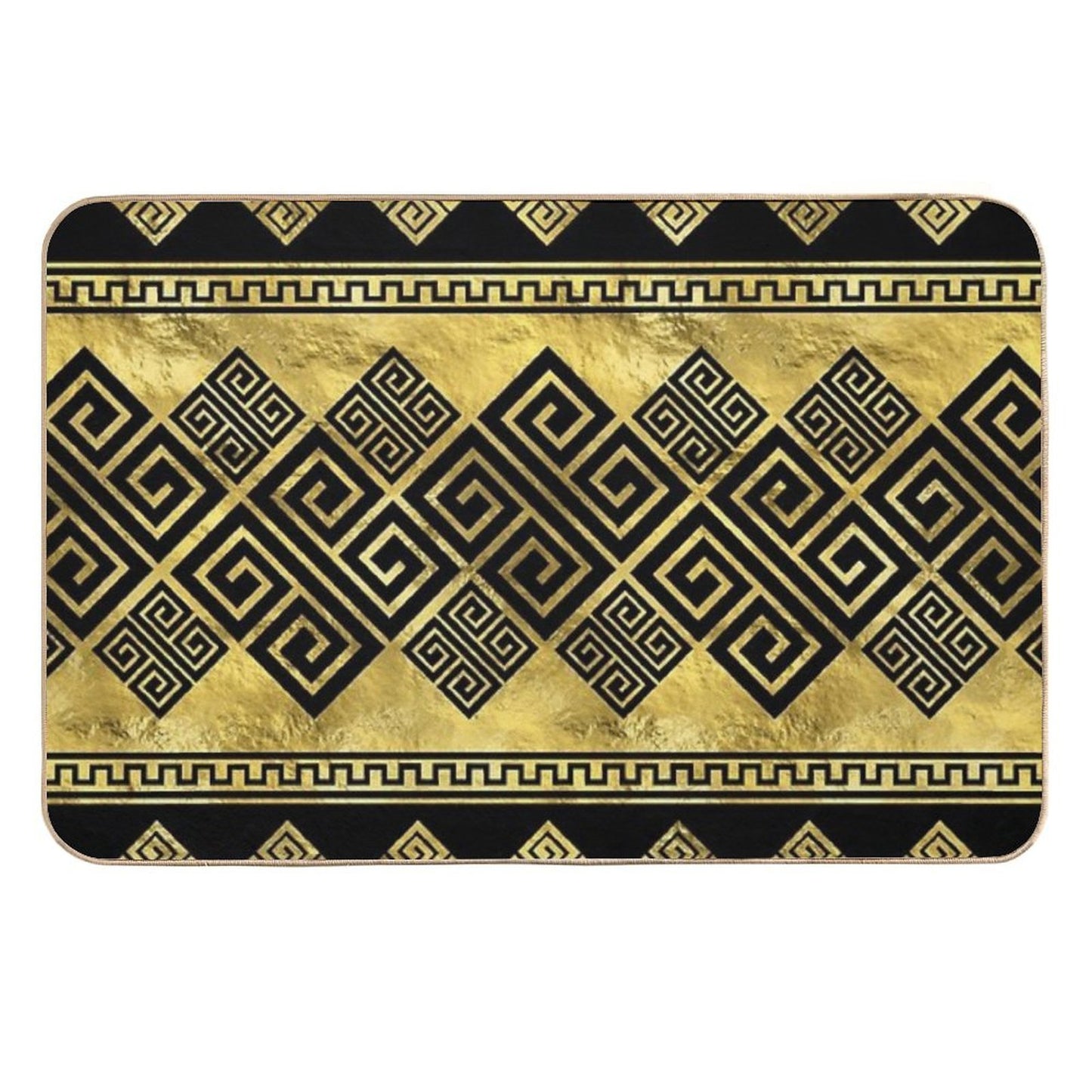 Greek Meander - Greek Key Black And Gold Easy Maintenance Bath Mat