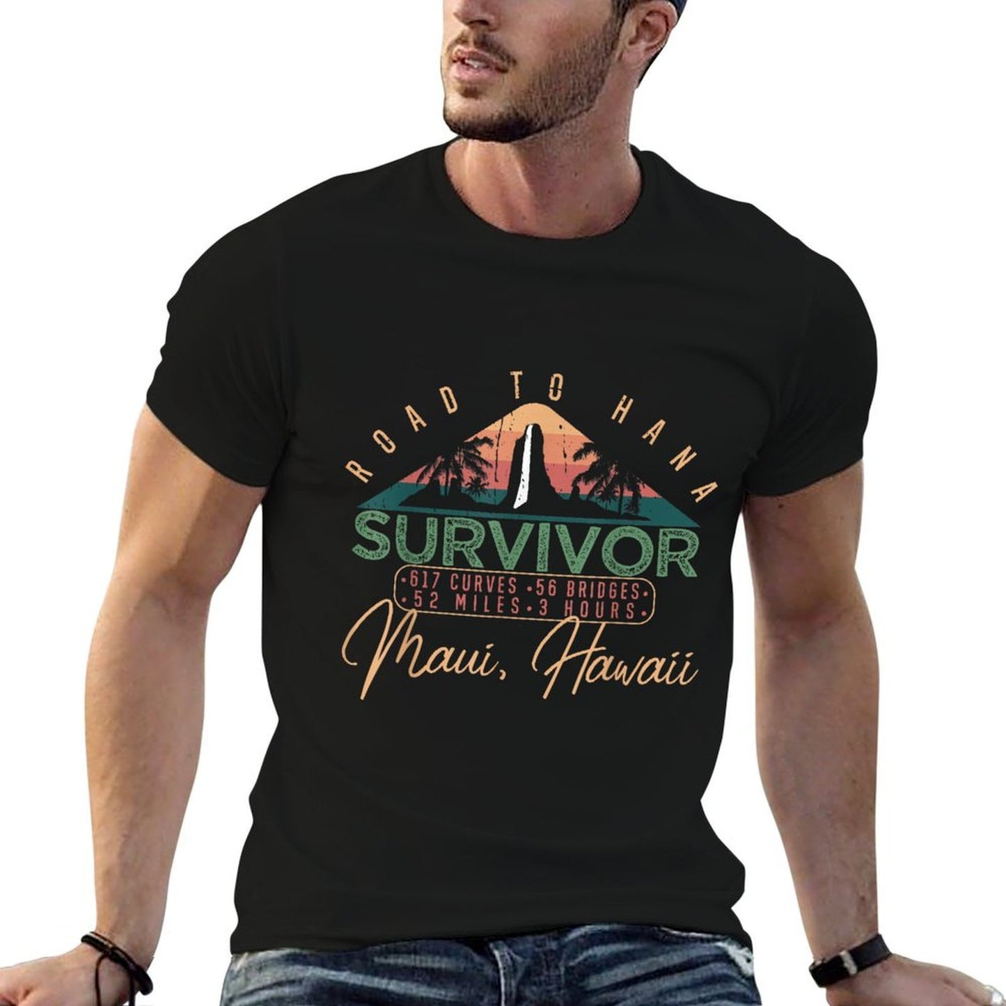 Road To Hana Survivor Curvy Palm Maui Hawaii Lover Oversized Silhouette T-Shirt
