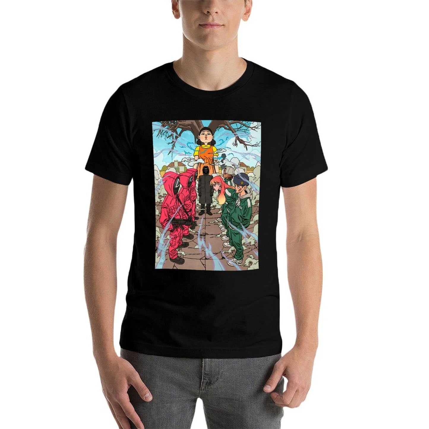 Squid Game Iconic Red Light Green Light Game Chest Poster Premium Cotton T-Shirt