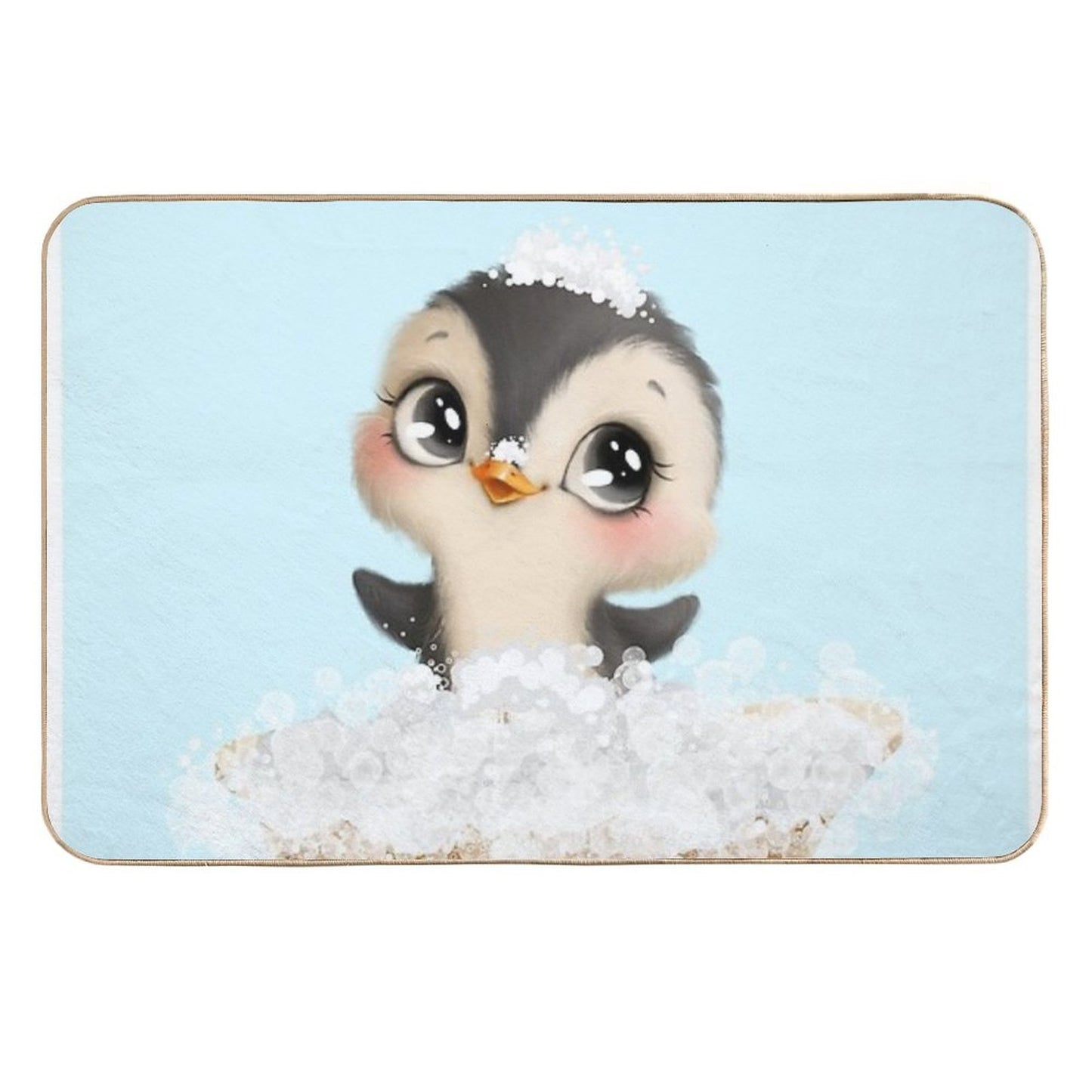 Cute Baby Penguin in A Bathtub, Boys Bathroom Print, Baby Animals in Tub, Whimsy Animal, Kids Bathroom Art Stain-Proof Bath Mat