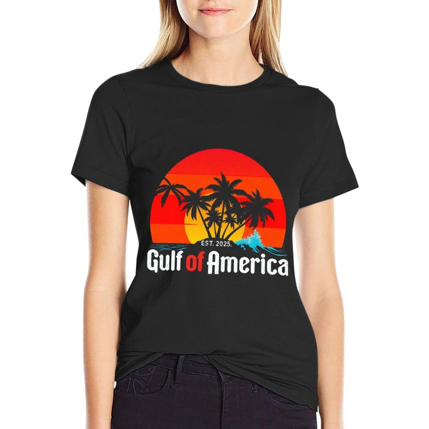 Retro Vintage Gulf Of US America 2025 American Flag Mexico Slim-fit Cut T-Shirt