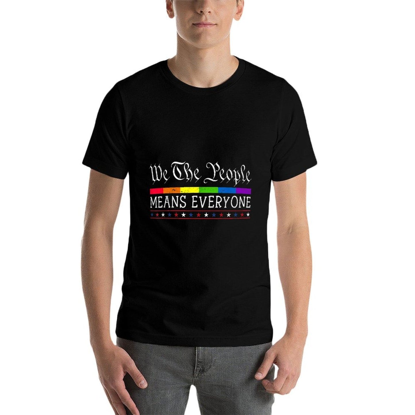 We The People Means Everyone US Constitution LGBT Pride Ribbed Collar T-Shirt