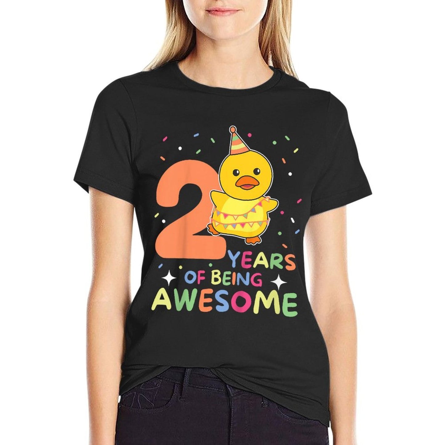 2nd Birthday Duck For Children Two Years Old Rolled Sleeves T-Shirt
