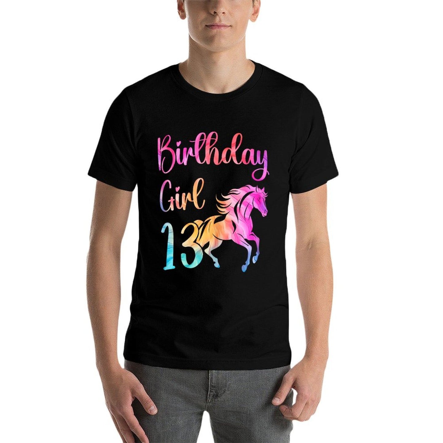 13th Birthday Horse 13 Year Old Girl Birthday Horse Lovers Rolled Sleeves T-Shirt