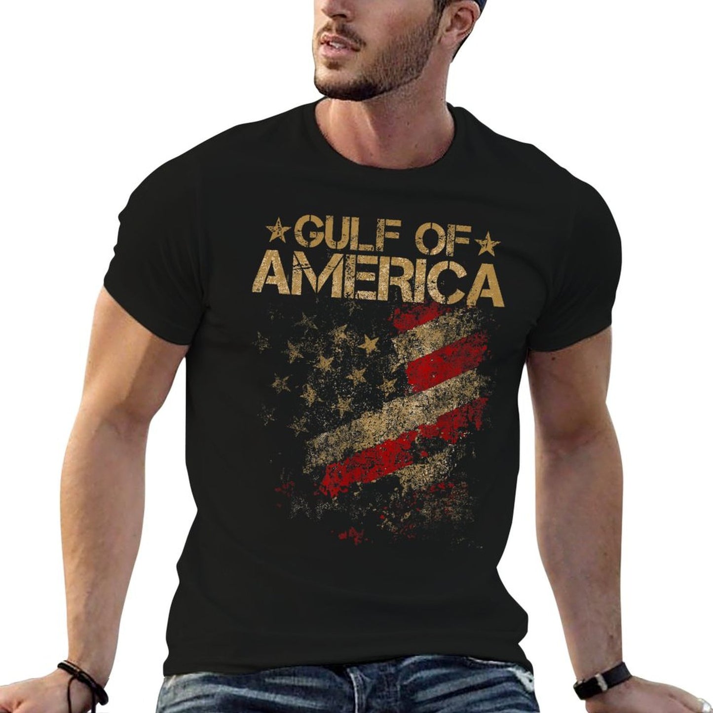 Gulf of USA America Vintage American Flag Patriotic Summer-ready Fabric T-Shirt