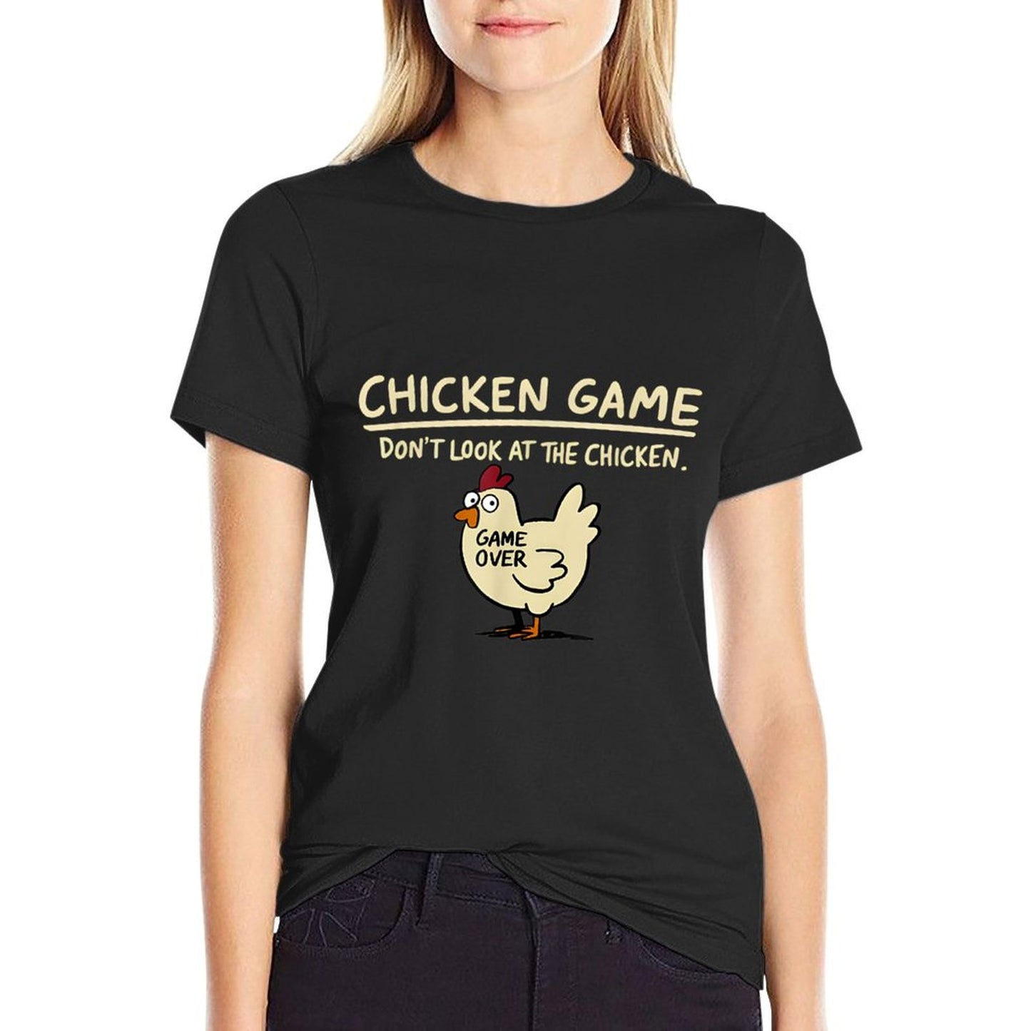Chicken Game Don't Look At The Chicken Funny Chicken Rolled Sleeves T-Shirt