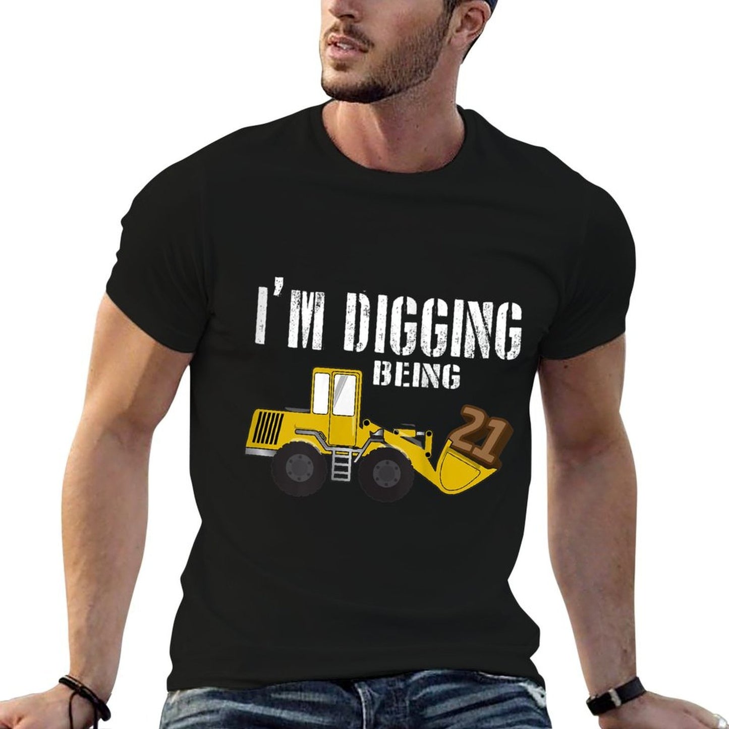 21st Birthday - Construction, 21 Year Old Bday Rolled Sleeves T-Shirt