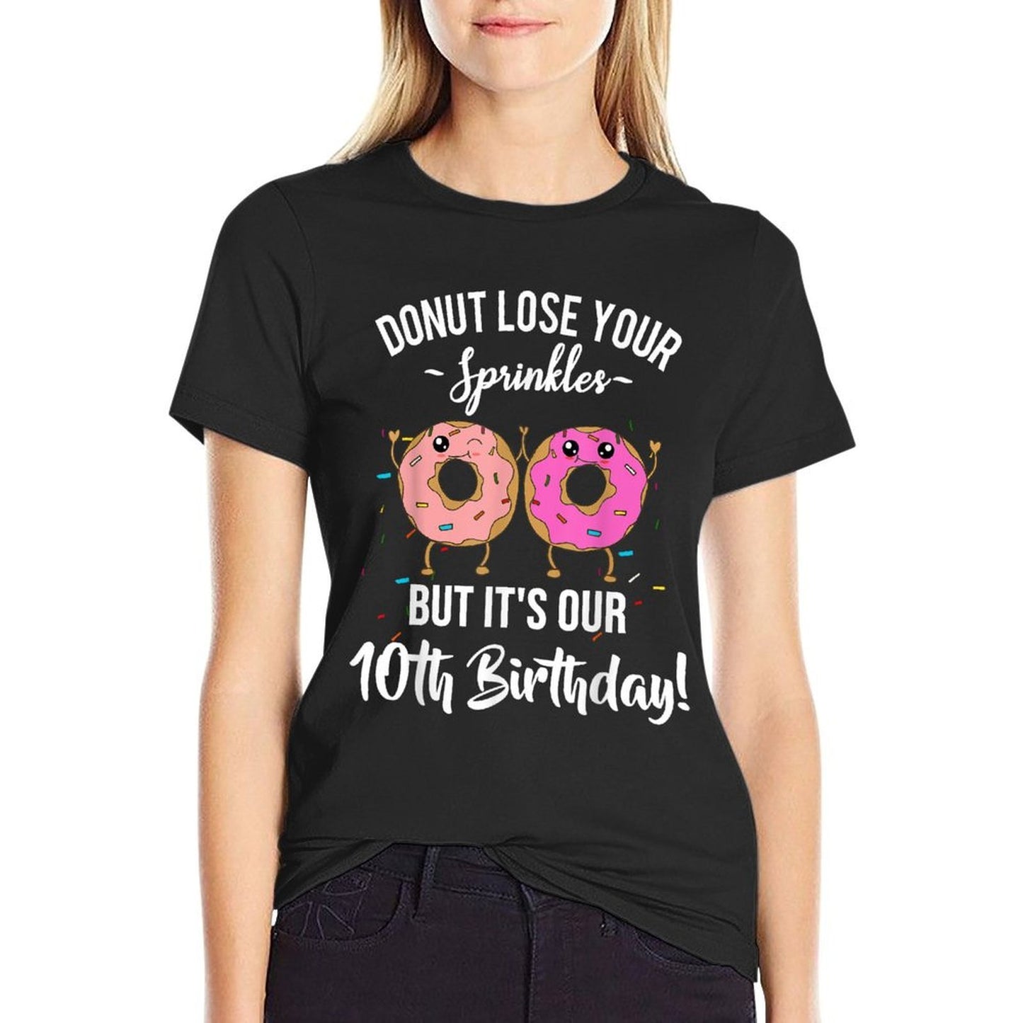 10th Birthday Twins Funny Donut Theme Party Quote Tenth Bday Affordable Price T-Shirt