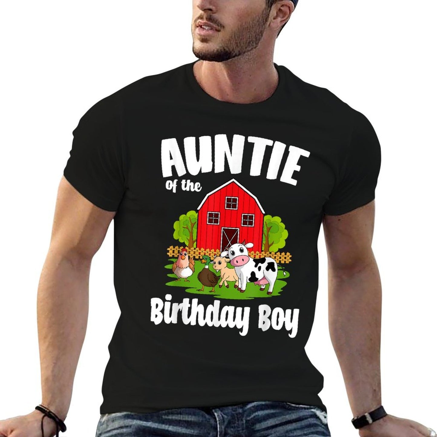 Auntie Of The Birthday Boy Farm Animal Bday Party Eco-friendly Material T-Shirt