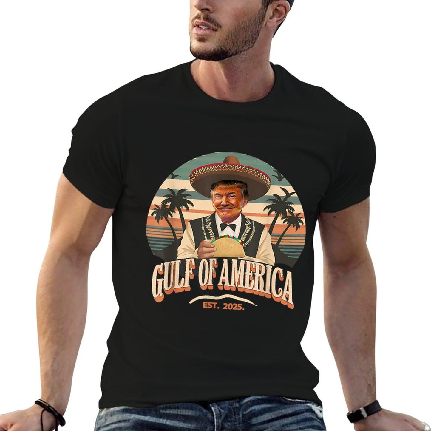 Gulf of USA America Funny USA Flag High-quality Stitching T-Shirt