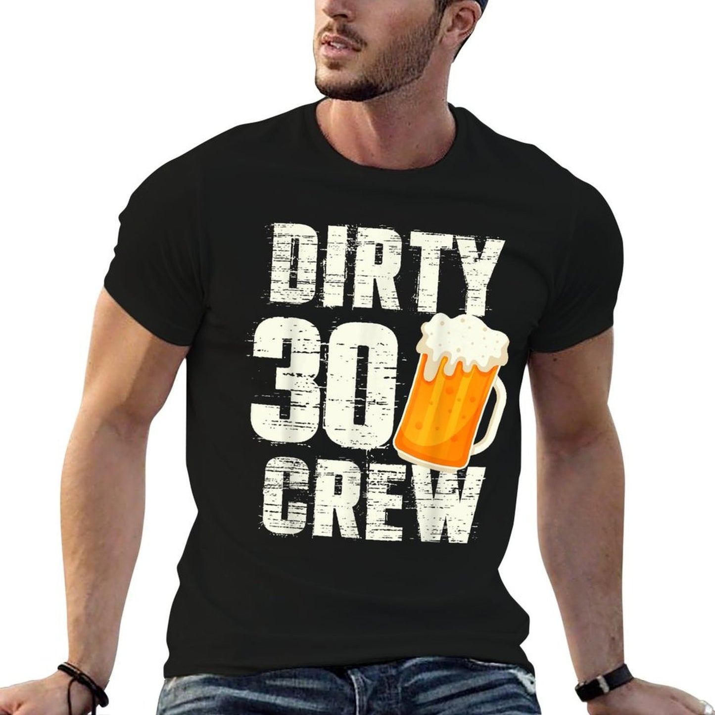 Dirty 30 Crew Funny 30th Birthday Drinking Beers Wine Party Ribbed Collar T-Shirt