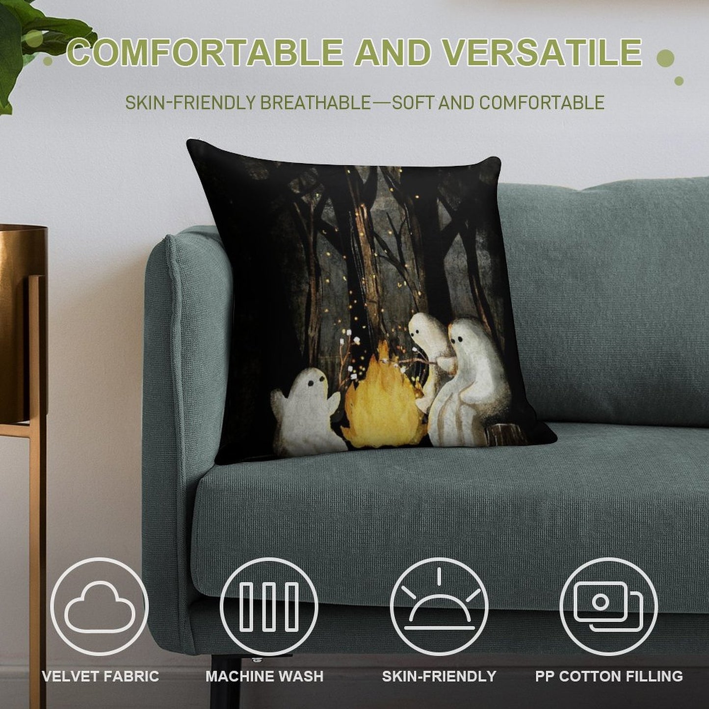 Marshmallows And Ghost Stories Soft Durable Construction Throw Pillow