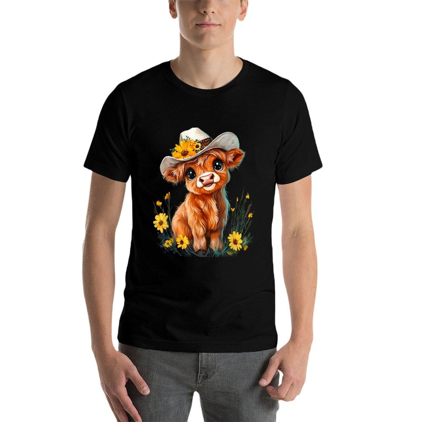 Cute Highland Cow Scottish Hairy Cattle Floral Classic T-Shirt