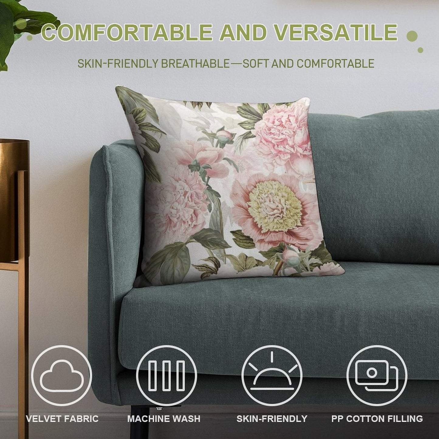 Vintage Botanical Blush Peony Flowers Botanical Garden Pattern Soft Style Accent Throw Pillow