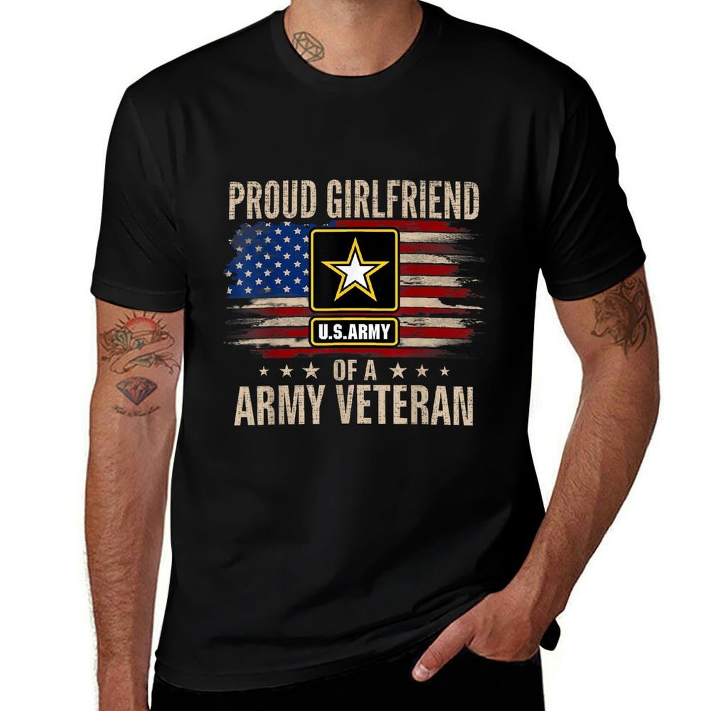 Vintage Proud Girlfriend Of A Army Veteran American Breathable T-Shirt
