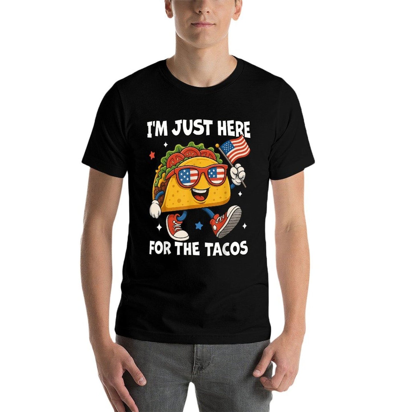 Im Just Here For The Tacos Funny 4th Of July Men Women Kids Wrinkle-resistant T-Shirt