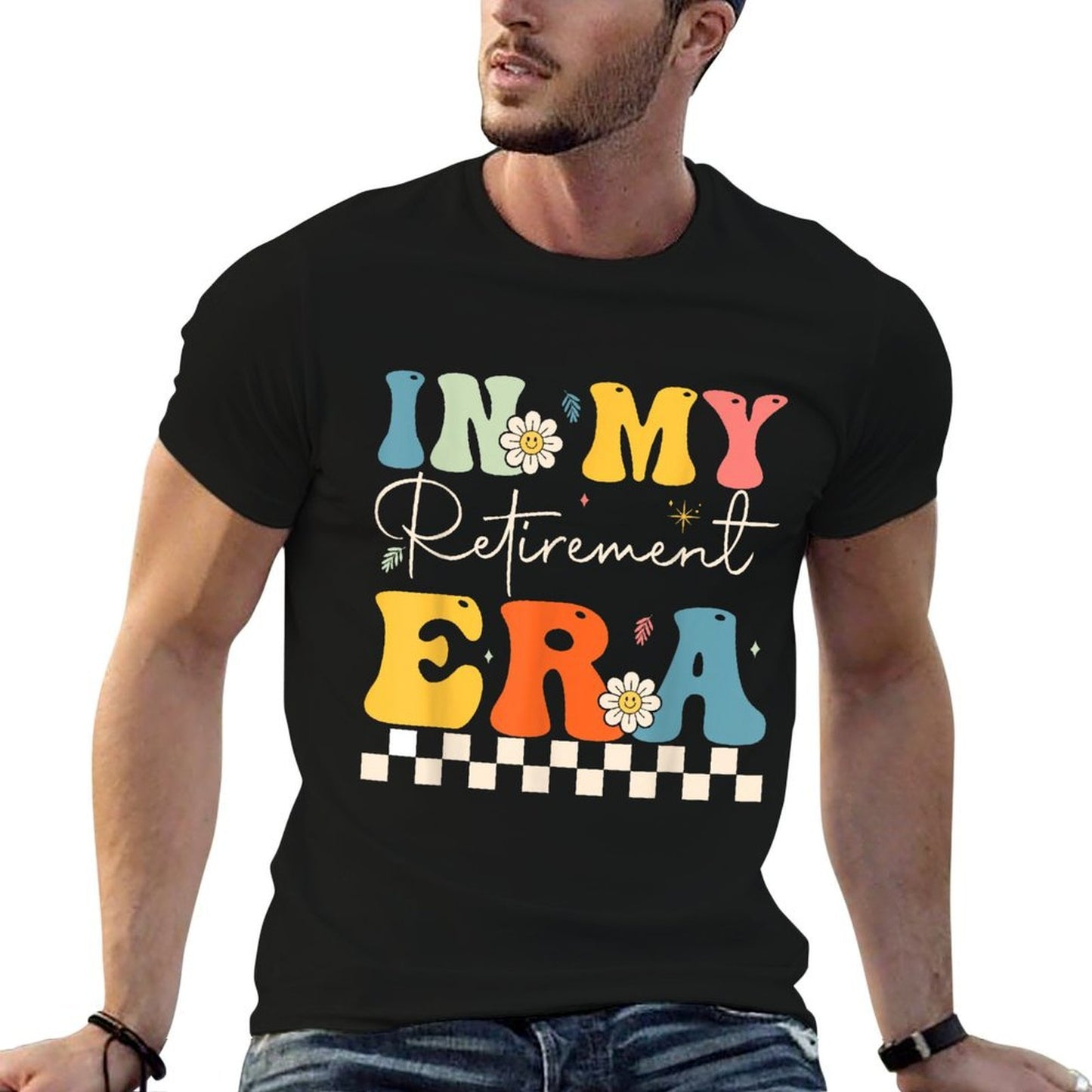 Retro Groovy In My Retirement Era Retired Teacher Funny Ribbed Collar T-Shirt
